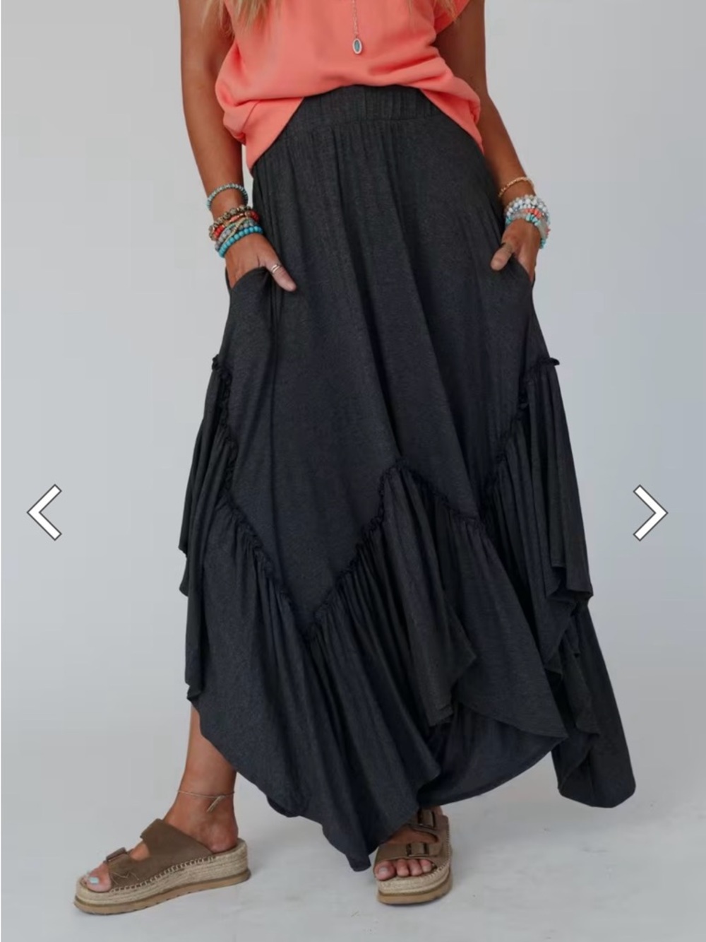 Women's charcoal Tiered Maxi Skirt - Casual Boho Style